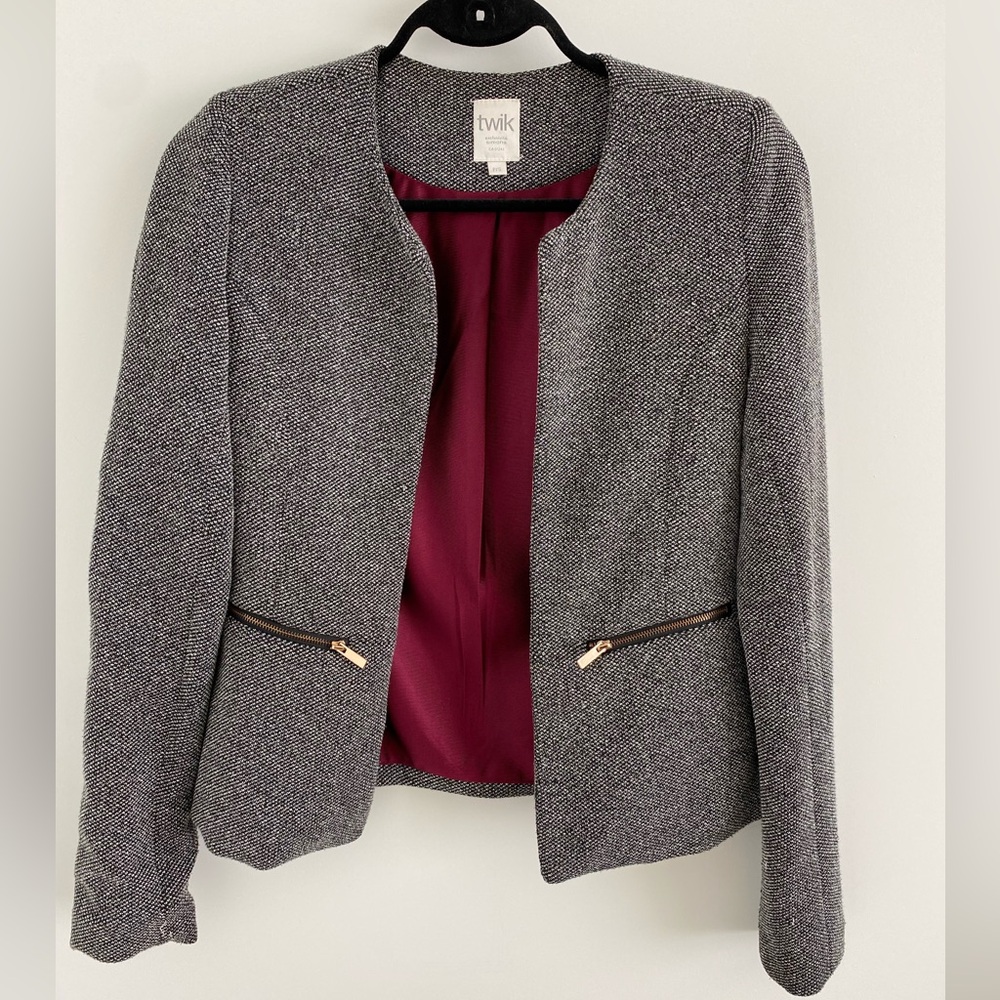 Twik tweed like blazer with rose gold zip pockets